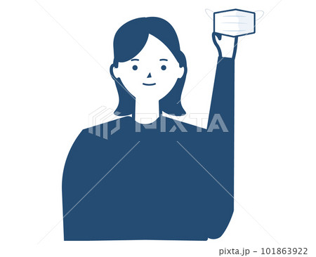 マスクを外す女性。マスク解除、マスク着用義務の解除。ベクターイラスト 101863922