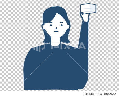 マスクを外す女性。マスク解除、マスク着用義務の解除。ベクターイラスト 101863922