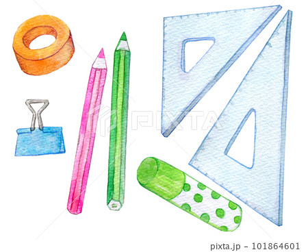 文房具セット 水彩イラスト 手描きイラスト 文房具セット 水彩イラスト 手描きイラスト 101864601