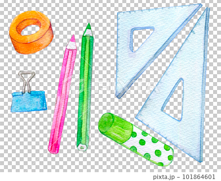 文房具セット 水彩イラスト 手描きイラスト 文房具セット 水彩イラスト 手描きイラスト 101864601