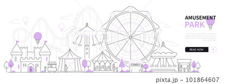 Amusement park - modern thin line design style vector banner Amusement park - modern thin line design style vector banner 101864607