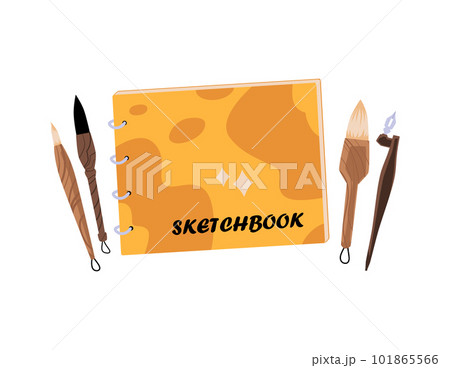 Calligraphy tools - brushes and pen, flat vector illustration isolated on white background. Calligraphy tools - brushes and pen, flat vector illustration isolated on white background. 101865566