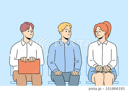 Male applicants look at female rival Male applicants look at female rival 101866393