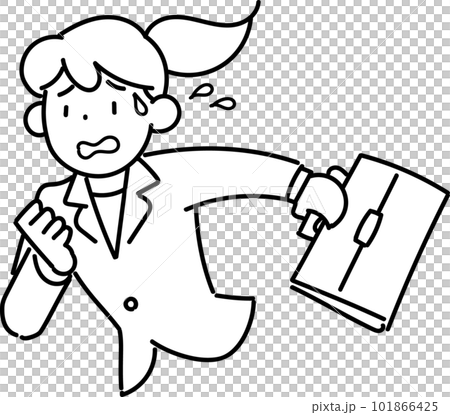 Upper body of a business woman running with a troubled expression 101866425