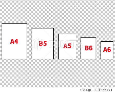 紙張尺寸。 A4、B5、A5、B6、A6。紙張尺寸。矢量圖 101866454