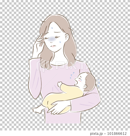 Illustration of mother and baby with postpartum depression/childcare neurosis 101866612