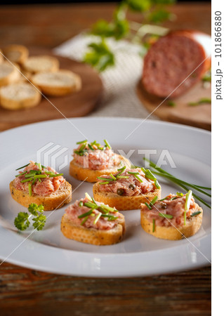 Savory smoked teewurst Savory smoked teewurst 101866880
