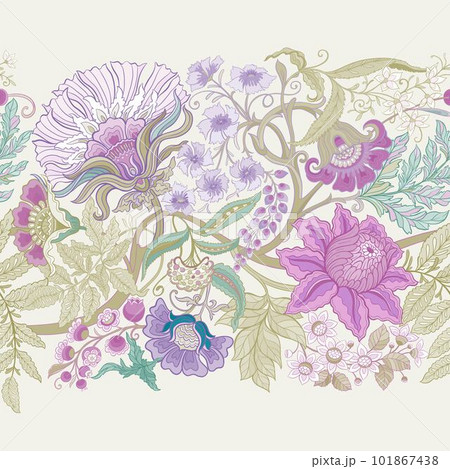 Fantasy flowers in retro, vintage, jacobean embroidery style. 101867438