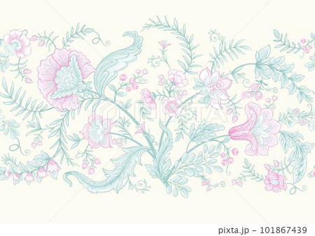 Fantasy flowers in retro, vintage, jacobean embroidery style. 101867439