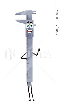 Cartoon calipers tool character, work instrument and measure equipment, vector funny personage. DIY workshop repair, construction and carpentry work tool character, calipers with smile and thumb up Cartoon calipers tool character, work instrument and measure equipment, vector funny personage. DIY workshop repair, construction and carpentry work tool character, calipers with smile and thumb up 101867590