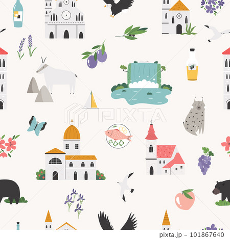 Seamless pattern with famous symbols and landmarks of Croatia 101867640