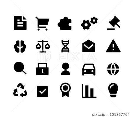 Set of icons for social marketing, business, logistics, science, shopping cart, documents, settings, widgets, recycle, ideas, graphs, innovation, web, human resources, IT, communication 101867764