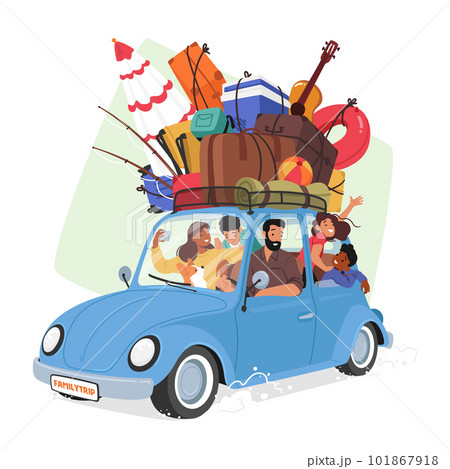 Family Car Travel Is A Popular Mode Of... - Stock Illustration [101867918]  - Pixta