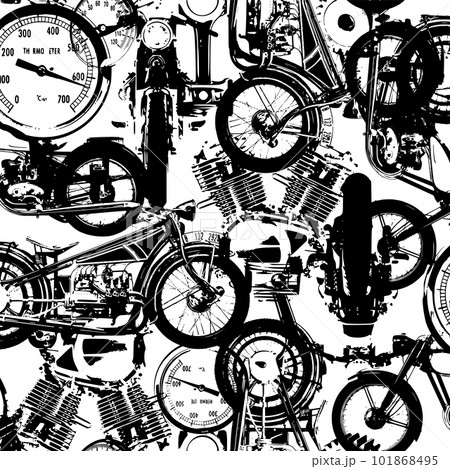 掠れたバイクやエンジンを組み合わせたポップな総柄, 101868495