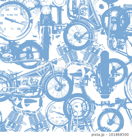 掠れたバイクやエンジンを組み合わせたポップな総柄, 101868500