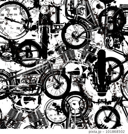 掠れたバイクやエンジンを組み合わせたポップな総柄, 101868502