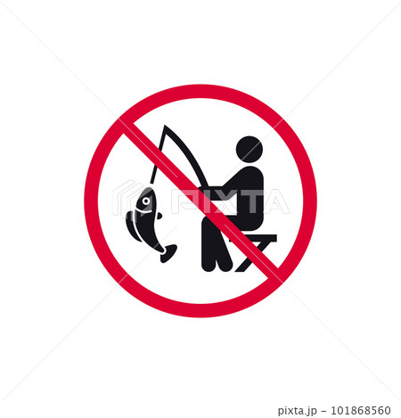 No fishing prohibited sign, forbidden modern round sticker, vector illustration. No fishing prohibited sign, forbidden modern round sticker, vector illustration. 101868560
