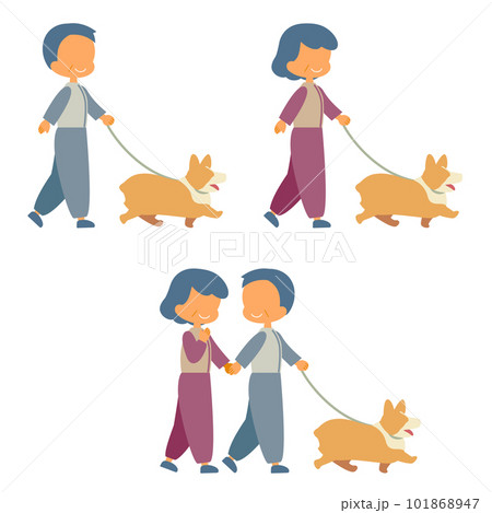 犬の散歩をする年配の男女、夫婦 101868947