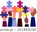 Business team metaphor. People putting together puzzle pieces. Concept of teamwork, cooperation, partnership. Vector characters flat cartoon illustration. 101869290