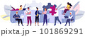 Business team metaphor. Concept of building business system, solving problems, teamwork, collaboration. Vector characters flat cartoon illustration. 101869291