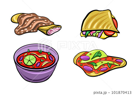 Doner kebab and soup pop art retro vector illustration. Isolated image on white background. Comic book style imitation. 101870413