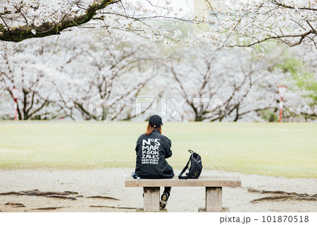 花見をする女性の後姿 101870518