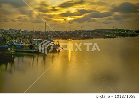 Fishing village at Kamal, Jakarta., Indonesia with moored boats. Fishing village at Kamal, Jakarta., Indonesia with moored boats. 101871059