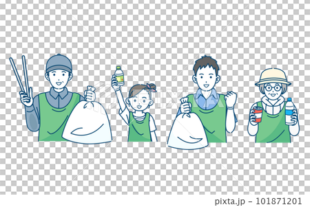 ボランティア活動　ゴミ拾いをする人達のイラスト 101871201
