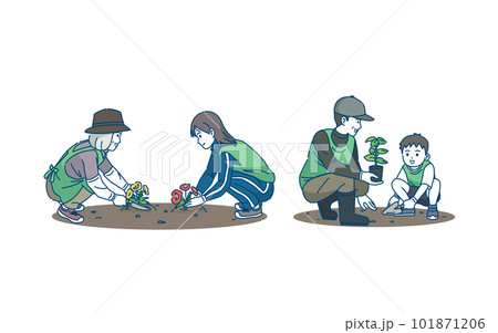 ボランティア活動と環境保護 花や植物の苗を植える人達のイラスト ボランティア活動と環境保護 花や植物の苗を植える人達のイラスト 101871206