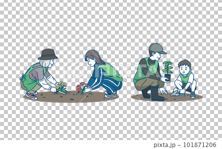 ボランティア活動と環境保護 花や植物の苗を植える人達のイラスト ボランティア活動と環境保護 花や植物の苗を植える人達のイラスト 101871206