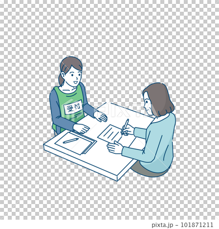 ボランティアの受付や登録をする女性のイラスト 101871211