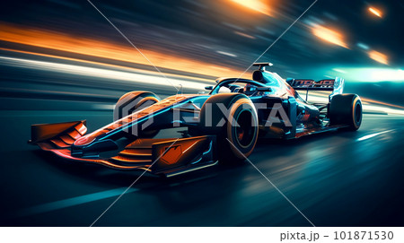 High-speed luxury Formula1 car running on a modern racetrack. created with Generative AI 101871530