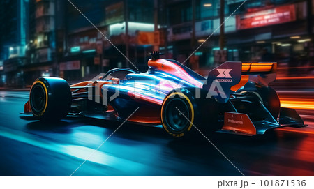 Luxury Formula1 car high speed running through the city streets. created with Generative AI Luxury Formula1 car high speed running through the city streets. created with Generative AI 101871536