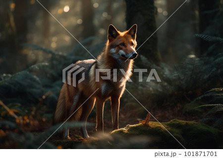 Fox in a Serene Forest. created with Generative AI 101871701