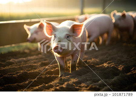 Adorable Small Piglet in a Farmyard. created with Generative AI Adorable Small Piglet in a Farmyard. created with Generative AI 101871789