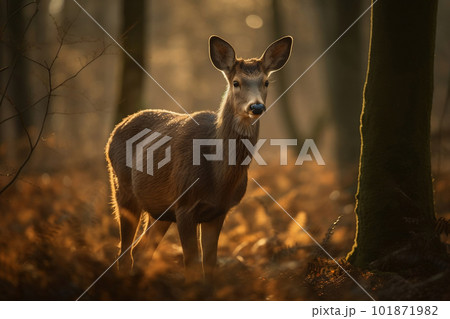 Elegant Deer in Twilight Forest. created with Generative AI 101871982