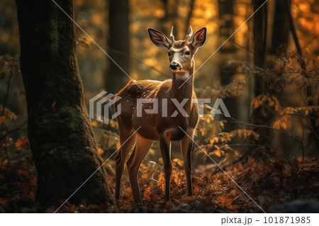 Elegant Deer in Twilight Forest. created with Generative AI 101871985