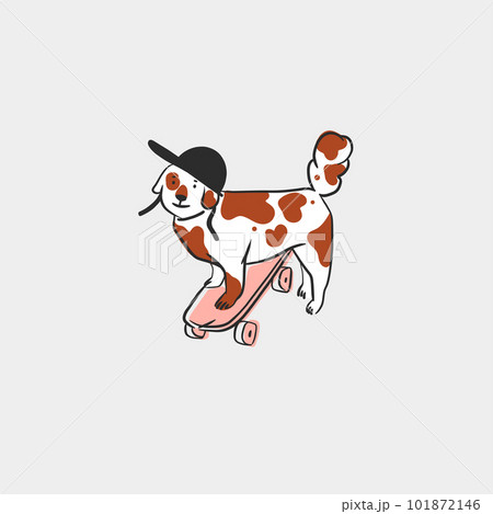 Hand drawn vector abstract graphic line art collection with diverse cute funny cartoon dogs characters.Vector illustration of funny cartoon dog on skateboard in trendy flat style. Line dog icon. Hand drawn vector abstract graphic line art collection with diverse cute funny cartoon dogs characters.Vector illustration of funny cartoon dog on skateboard in trendy flat style. Line dog icon. 101872146