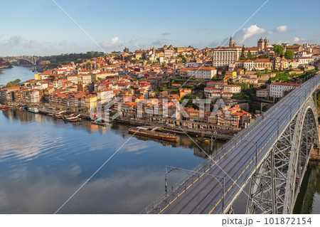 Porto Portugal, city skyline at Porto Ribeira with Douro River and Dom Luis I Bridge Porto Portugal, city skyline at Porto Ribeira with Douro River and Dom Luis I Bridge 101872154