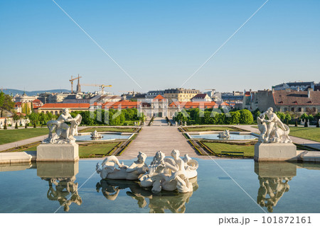 Vienna Austria city skyline at Lower Belvedere Palace and statue Vienna Austria city skyline at Lower Belvedere Palace and statue 101872161