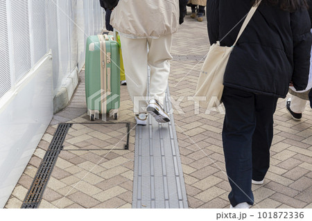 キャリーケースを引く女性の足元 101872336