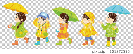 6月　梅雨　傘をさす子どもたちのイラスト 101872556