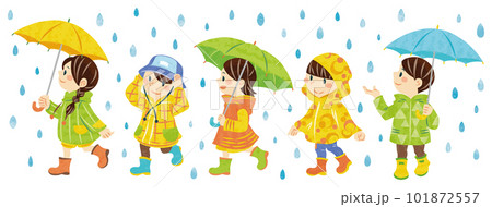 6月 梅雨 傘をさす子どもたちのイラスト 6月 梅雨 傘をさす子どもたちのイラスト 101872557