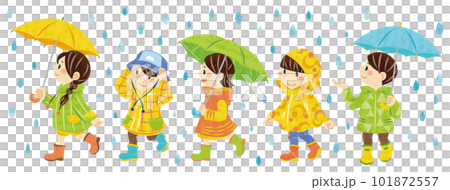 6月 梅雨 傘をさす子どもたちのイラスト 6月 梅雨 傘をさす子どもたちのイラスト 101872557