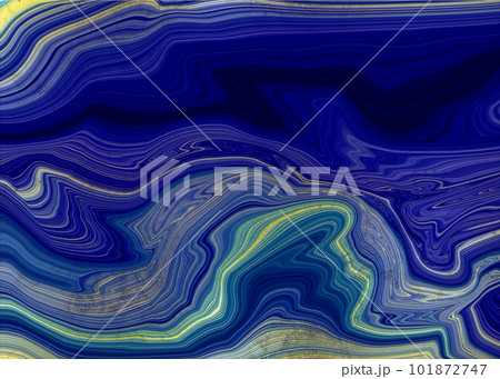 Marble Dark Blue and Gold Abstract Background. Fluid Acrulic Art Imitation. 101872747