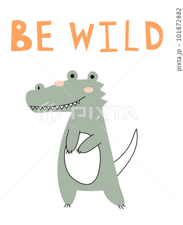Cute crocodile card tile greeting Text Hello. Alligator cartoon for t-shirt, print, product, flyer, patch, fabric, textile, fashion, baby, kid, hand drawn style. vector illustration EPS Cute crocodile card tile greeting Text Hello. Alligator cartoon for t-shirt, print, product, flyer, patch, fabric, textile, fashion, baby, kid, hand drawn style. vector illustration EPS 101872882