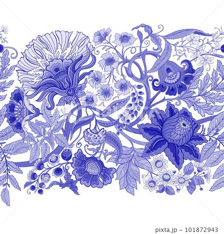 Fantasy flowers in retro, vintage, jacobean embroidery style. 101872943