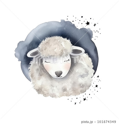 Cute watercolor night sheep. Illustration AI Generative 101874349