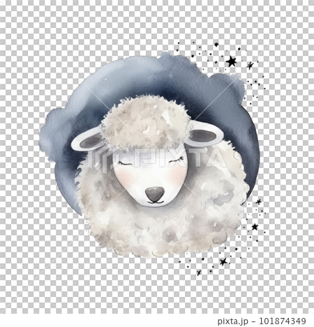 Cute watercolor night sheep. Illustration AI Generative 101874349