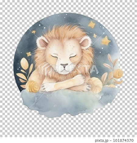 Cute watercolor night lion. Illustration AI Generative 101874370